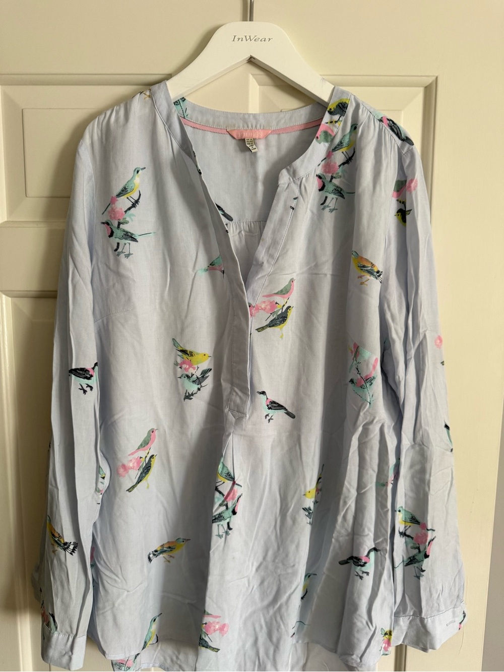 Joules brand Light Blue Bird Print Button-Front Blouse